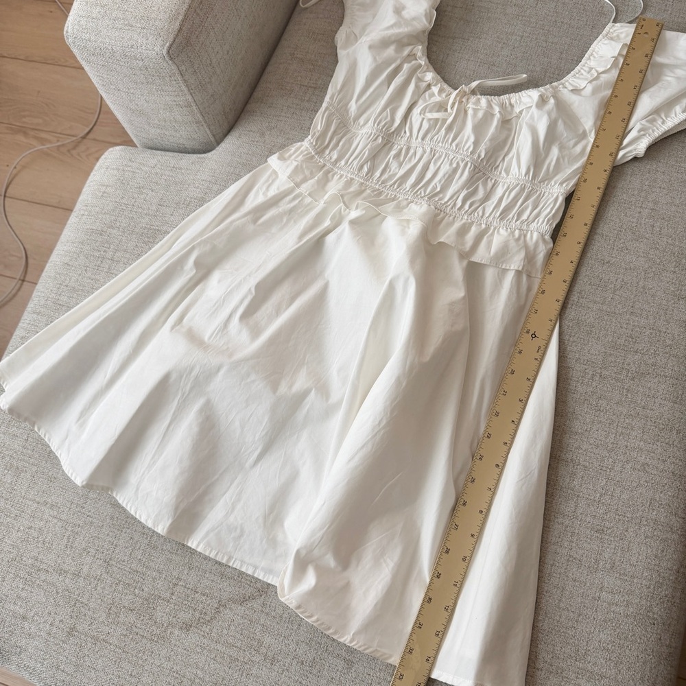 ☁️ White Tie Front Puff Sleeves Cotton Mini Dress - Picture 12 of 16